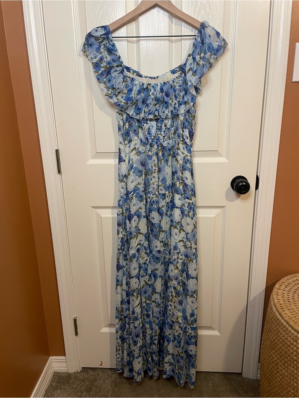 Paige Carmelia Silk Maxi Dress in French Blue Off the Shoulder Romantic Size 8 - Picture 9 of 10